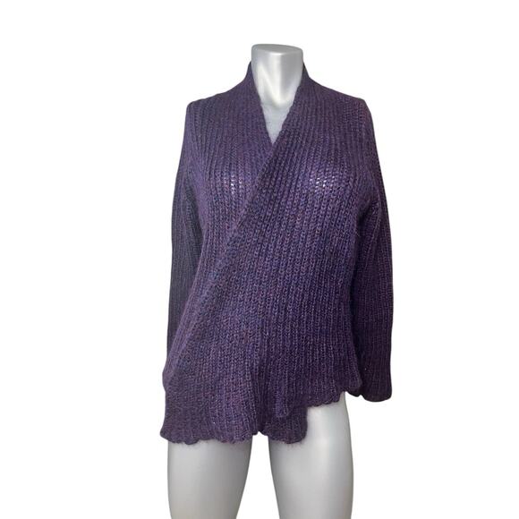 Eileen Fisher Purple Wool Open Cardigan Medium Chunky Sweater Mohair Cozycore - Picture 10 of 11